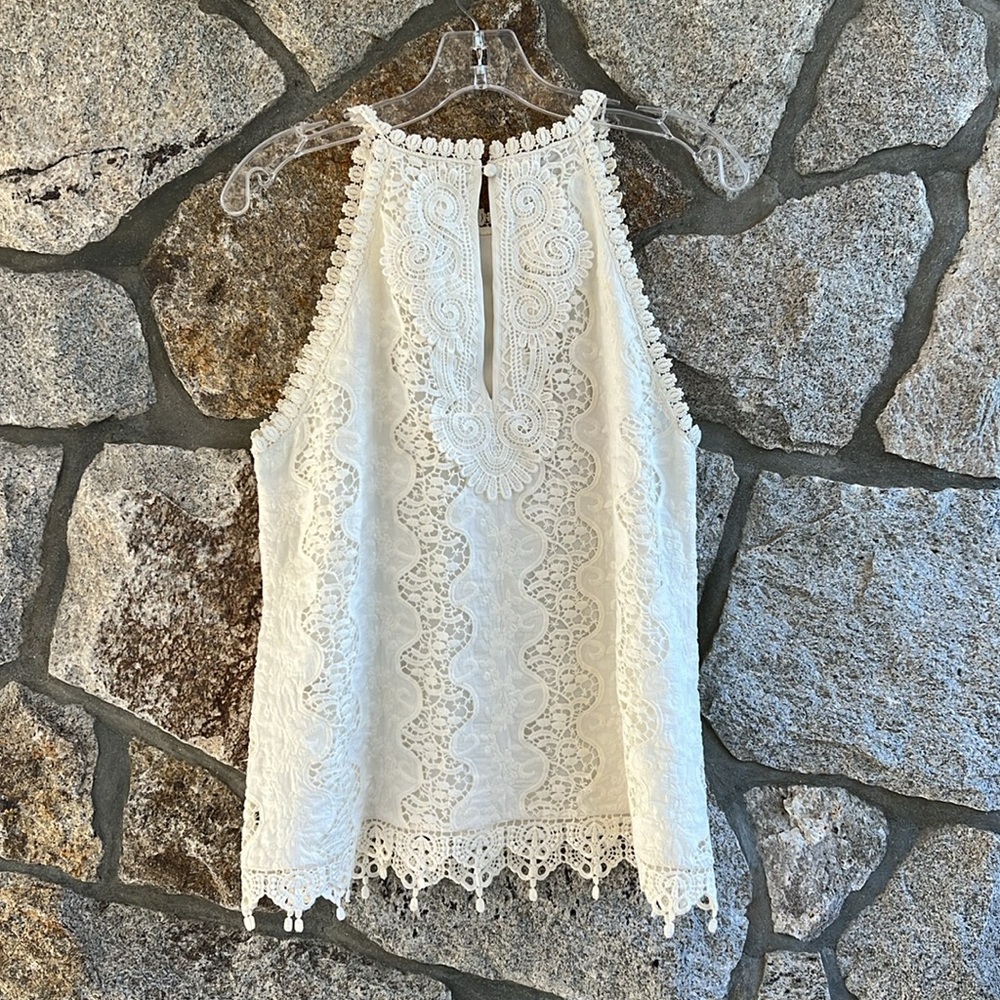 Alice + Olivia White Dezi Guipure Lace Crocheted Cotton Top - Picture 5 of 9